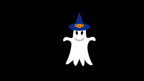 Un-Fantasma-Blanco-Con-Un-Icono-De-Sombrero-Azul-Concepto-De-Vídeo-De-Animación-En-Bucle-Con-Canal-Alfa