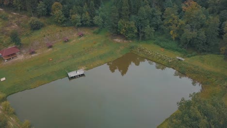 Novio-Con-Novia-Cerca-Del-Lago-En-El-Parque.-Pareja-De-Boda.-Toma-Aérea