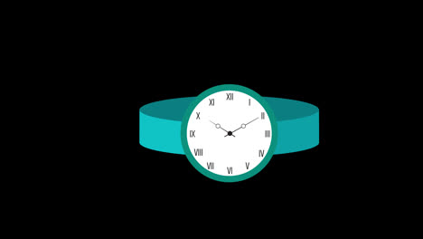 Es-Gibt-Eine-Uhr-Mit-Einem-Blauen-Band-Mit-Römischen-Ziffern,-Symbolkonzeptanimation-Mit-Alphakanal