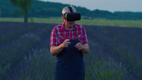 Abuelo-Granjero-Con-Casco-De-Realidad-Virtual-Gestionando-La-Calidad-En-El-Campo-De-Flores-De-Lavanda