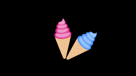 Dos-Conos-De-Helado-Con-Aderezos-Rosados-Y-Azules-Icono-Concepto-De-Vídeo-De-Animación-En-Bucle-Con-Canal-Alfa