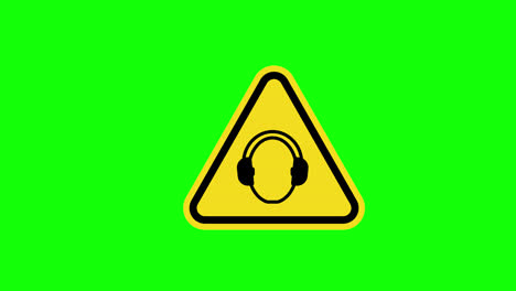 Gelbes-Dreieck-Vorsicht-Warnung-Kopfhörer-Warnsymbol-Zeichen-Symbol-Konzept-Animation-Mit-Alphakanal