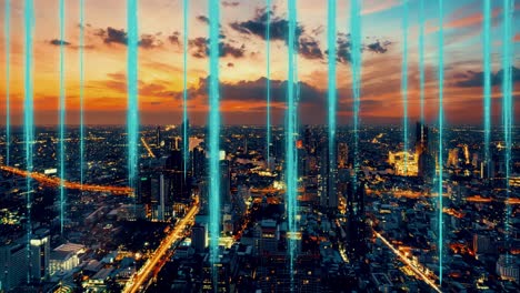 Intelligente-Digitale-Stadt-Und-Globalisierung,-Abstrakte-Grafik,-Die-Das-Verbindungsnetzwerk-Zeigt