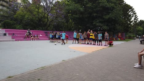 Young-Kids-at-Park-Stadium-Celebrate-Penalty-Kick-Soccer-Football-Win-Latin-City-of-Buenos-Aires-Argentina