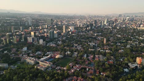 Birds-eye-view-of-buildings-on-Insurgentes-Avenue-in-CDMX,-taken-from-a-drone