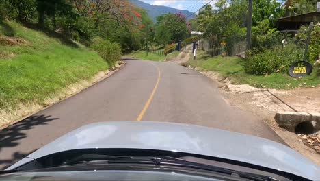 go-pro-camera-nissan-x-trail-driving-on-street-between-trees,compact-crossover-SUV