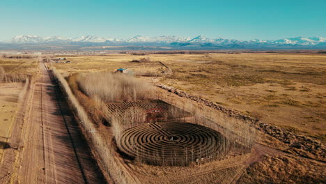 Bird's-eye-view-of-the-Carmona-Mazes-in-Malargüe,-Mendoza,-Argentina