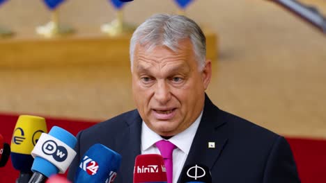 Viktor-Orban-talking-to-the-press-at-the-European-Council-summit-in-Brussels,-Belgium