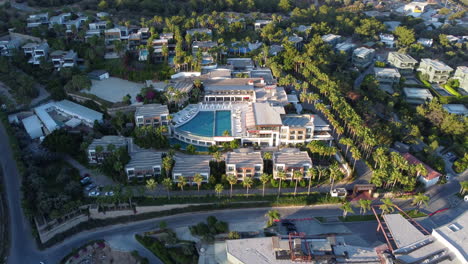 Aerial-View-Of-Hillstone-Bodrum-Hotel-and-Spa---Luxury-5-star-Hotel-In-Bodrum,-Mugla,-Turkey