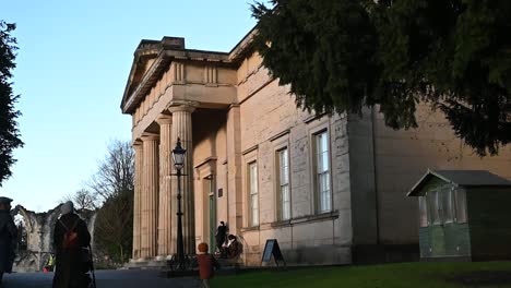 Family-Walking-towards-the-Yorkshire-Museum,-York,-United-Kingdom