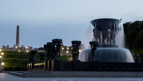 Zeitraffer-Eines-Brunnens-Im-Vigeland-Park-Im-Zentrum-Von-Oslo