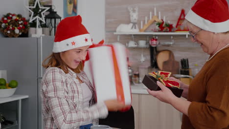 Grandmother-with-grandfather-sharing-xmas-present-gift-with-ribbon-on-it