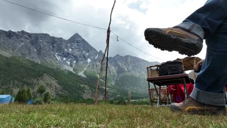 Low-level-video-of-tourist-at-the-base-of-Banak-La-Mountain-in-Basho-Valley-in-Pakistan