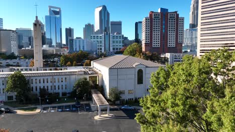 Charlotte,-North-Carolina-skyline-revealed-through-trees