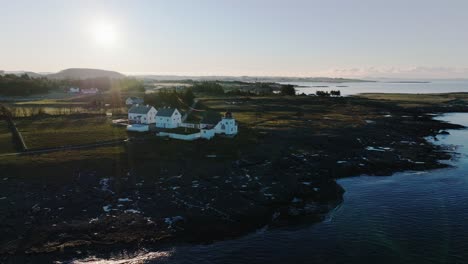 Aerial-View-of-Tungenes-Fyr,-Norway,-Historic-Lighthouse-and-Museum-on-Coast-Near-Stavanger