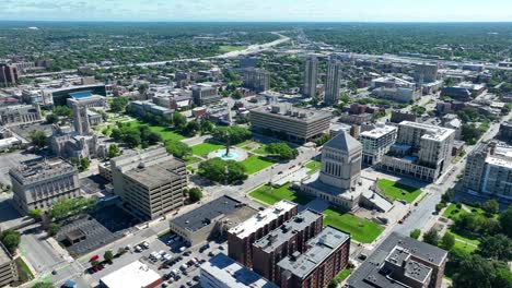 High-aerial-view-of-Indianapolis-during-summer-day