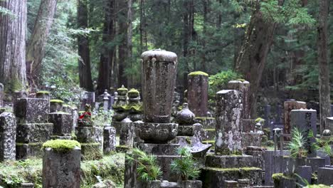 Nasse-Verwitterte-Grabsteine-Auf-Dem-Okunoin-Friedhof-In-Koyasan