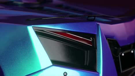 A-futuristic-sports-car-with-bright-neon-brake-lights-in-3D-animation,-showing-an-elegant-design-and-dynamic-lighting.