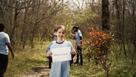 Portrait-of-sweet-girl-with-save-our-planet-poster-against-pollution