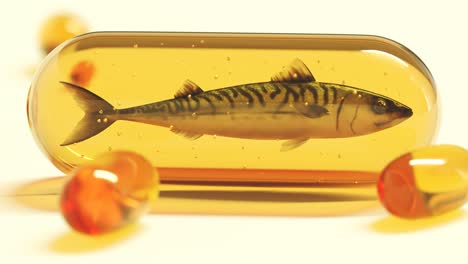 Makrele-In-Einer-Großen-Gelben-Geltablette-Eingekapselt.-Omega-3,-Vitamin-D,-Fischöl,-Lebertrankapsel-Auf-Weißem-Hintergrund.-Gesunder-Lebensstil,-Diät,-Ernährung,-Medikamentenkonzept.