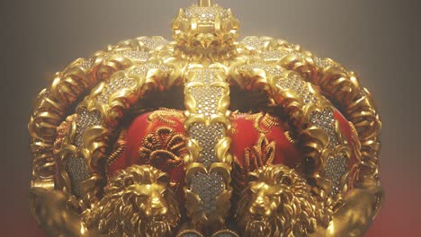 Royal-vintage-golden-crown-with-cross-and-lions.-Symbolizing-monarchy-kingdom-royalty-and-authority.-Many-small-diamonds-and-gems-are-placed-in-beautiful-manner.-Close-up-shot.