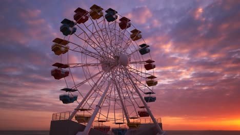 Colorida-Noria-Girando-Lentamente-En-El-Parque-De-Diversiones-Por-La-Noche-Con-Estrellas-En-El-Fondo.-Entretenimiento-Y-Diversión.-Ciclo-Infinito.-Carrusel-De-Recreación-En-Carnaval.