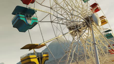 Colorful-Ferris-wheel-spinning-slowly-in-amusement-park-with-sky-in-the-background.-Ride-on-carousel-represents-entertainment-and-fun.-Endless-loop.-Sunset-in-background.Colorful-Ferris-wheel-spinning.-FullHD