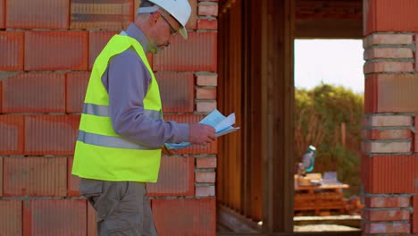 Civil-engineer-architect-specialist-analyzing-blueprints-to-control-working-at-construction-site