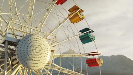 Colorful-Ferris-wheel-spinning-slowly-in-amusement-park-with-sky-in-the-background.-Ride-on-carousel-represents-entertainment-and-fun.-Endless-loop.-Sunset-in-background.Colorful-Ferris-wheel-spinning.-FullHD