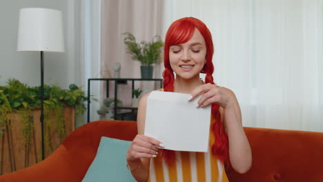 Woman-open-envelope-letter-reads-it-feel-happy,-career-growth-advance-promotion,-bank-loan-approve