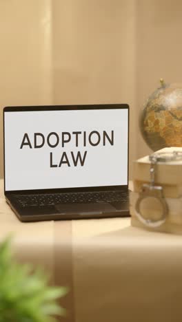 Vertikales-Video-Des-Adoptionsgesetzes,-Angezeigt-Auf-Dem-Bildschirm-Eines-Juristischen-Laptops