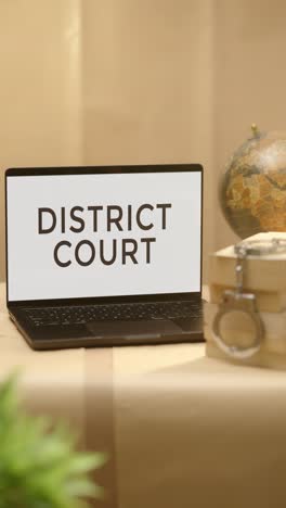 Vertikales-Video-Des-Bezirksgerichts,-Angezeigt-Auf-Dem-Bildschirm-Eines-Juristischen-Laptops
