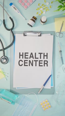 VERTICAL-VIDEO-OF-HEALTH-CENTER-WRITTEN-ON-MEDICAL-PAPER