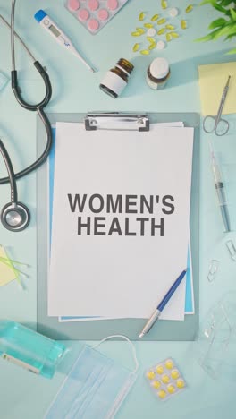 VERTICAL-VIDEO-OF-WOMEN'S-HEALTH-WRITTEN-ON-MEDICAL-PAPER