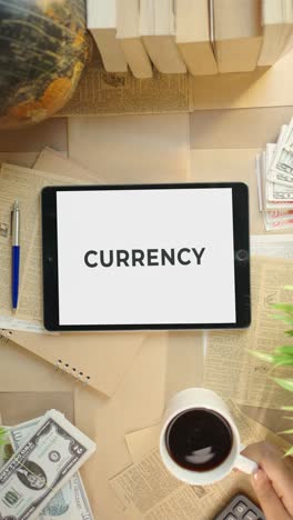 VERTICAL-VIDEO-OF-CURRENCY-DISPLAYING-ON-FINANCE-TABLET-SCREEN