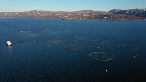 Aerial-footage-Farm-salmon-fishing-in-Norway