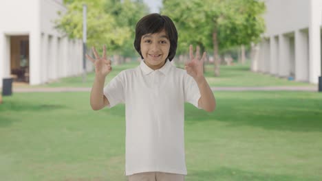 Happy-Indian-boy-showing-okay-sign-in-park