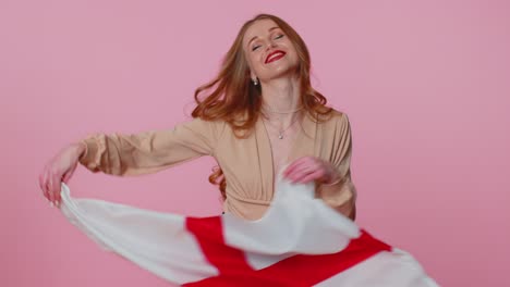 Businesswoman-girl-waving-British-flag,-celebrating-Independence-Day-national-holiday,-human-rights