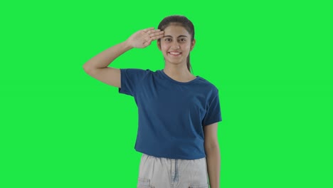 Proud-Indian-teenage-girl-saluting-Green-screen