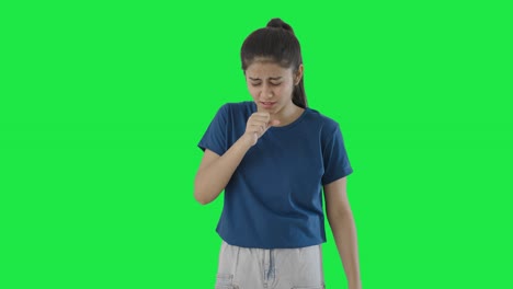 Indian-teenage-girl-suffering-from-cold-and-cough-Green-screen