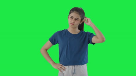 Verwirrt-Indische-Teenager-Mädchen-Denken-Greenscreen