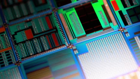 Primer-Plano-De-Oblea-Semiconductora-De-Silicio.-En-Electrónica,-Una-Oblea,-También-Llamada-Rebanada-O-Sustrato,-Es-Una-Rebanada-Delgada-De-Semiconductor,-Un-Silicio-Cristalino,-Que-Se-Utiliza-Para-La-Fabricación-De-Circuitos-Integrados.