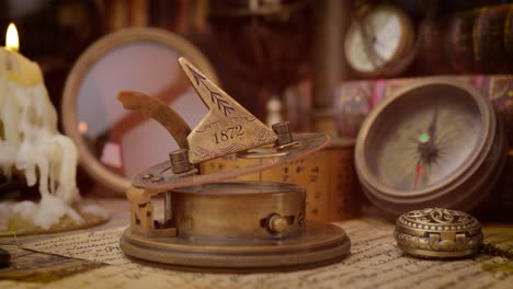 Vintage-style-travel-and-adventure.-Vintage-old-compass-and-other-vintage-items-on-the-table.