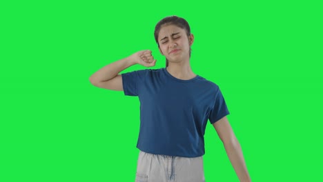 Tired-Indian-teenage-girl-feeling-sleepy-Green-screen