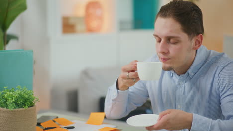 Businessman-Enjoys-Coffee