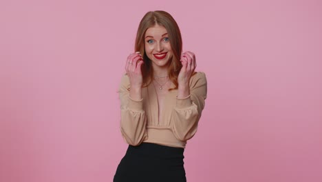 Businesswoman-in-blouse-showing-need-a-little-bit-gesture-with-sceptic-smile,-showing-minimum-sign