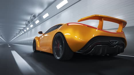 Futuristischer-Konzept-Sportwagen,-Der-Mit-Hoher-Geschwindigkeit-Durch-Einen-Tunnel-Aus-Lichtern-Rast.-Endlose,-Nahtlose-Science-Fiction-Umgebung.-Der-Elegante,-Luxuriöse-Supersportwagen-Glänzt-Im-Licht-Und-Zeigt-Seine-Dynamischen-Linien.