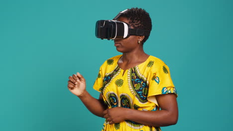 Happy-confident-woman-uses-vr-headset-with-3d-visual-simulation