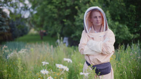 The-Beekeeper-Observes-the-Bees-as-They-Work-in-the-Flower-Meadow