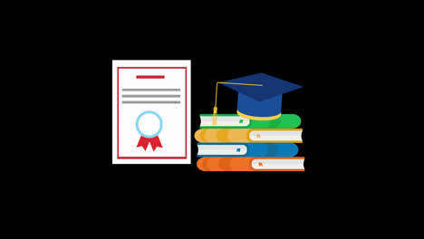 Graduation-cap-book-certificate-concept-icon-animation-with-alpha-channel